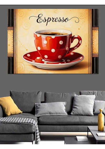 Ahşap Tablo Puantiyeli Kırmızı Kahve Fincanı