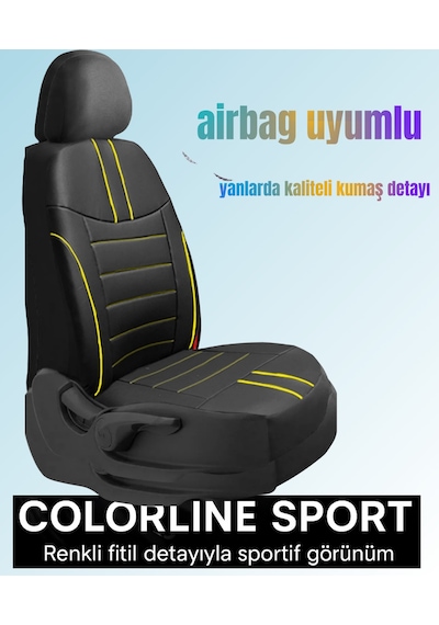 Ford Fiesta 2008 Ve Sonrası Uyumlu Colorline Sport Deri Siyah - Sarı Koltuk Kılıfı