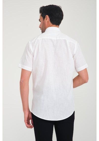 Klasik Kısa Kol Linen Keten Yaka Düğmeli Hediye Kutulu Erkek Gömlek Fs-001202 - Ekru-1690