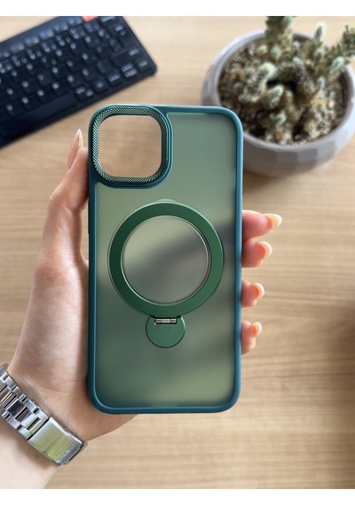 Apple Uyumlu iPhone 15 Standlı Ve Magsafe Kılıf Soocase622 Yeşil