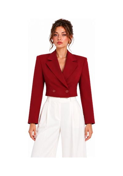 Lafela Kruvaze Kapama Yapılı Crop Blazer Bordo