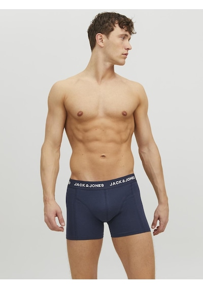 Jack & Jones Erkek Düz Renk 3'lü Beli Lastikli Boxer Paketi - Anthony - 12171946 Blue Nights