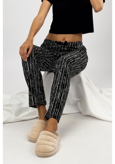 Kadın Kadife Pijama Altı Eşofman Pamuklu Siyah