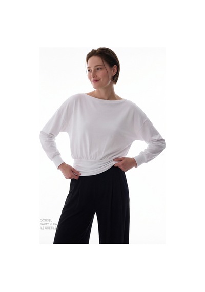 Penti Kırık Beyaz Boat Yaka Waist Detail Modal Üst