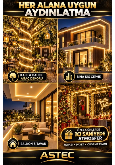 Astec Yapışkanlı 10 Metre Gün Işığı 220v Silikonlu Şerit Led Yüksek Güç Tak Çalıştır İç Dış Mekân Su Geçirmez Günişiği