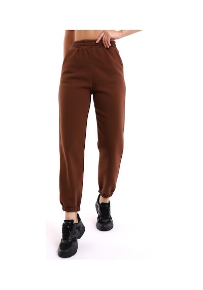 Winmoda34 Kadın Üç İplik İçi Şardonlu Polarlı Eşofman Altı Jogger Rahat Kalıp kahve