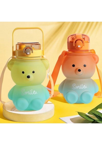 Smile Ayıcıklı Matara 800 Ml Su Şişesi Beyaz Plastik Diğer