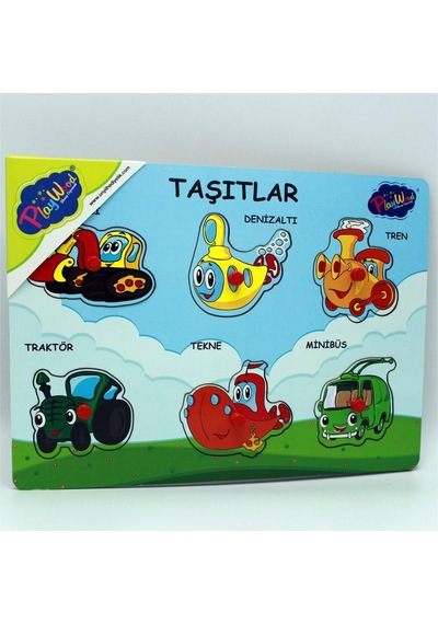 Ahşap Oyuncak Tutmalı Puzzle Taşıtlar Traktör Kepçe Tren Minibüs