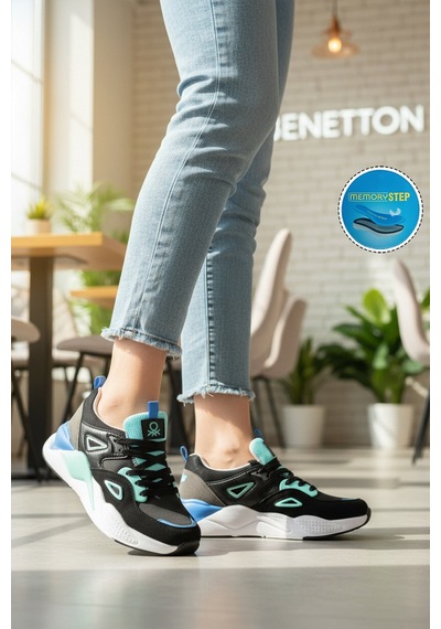 United Colors Of Benetton Siyah Beyaz Bağcıklı Memory Foam Unisex Spor Ayakkabı Bnı-11109 G Siyah - Beyaz
