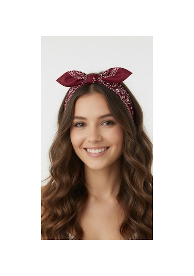 Mollycrush Unisex Bordo Şal Desenli Bandana Günlük Saç Aksesuarı, Boyunluk Ve Outdoor Fular Bordo