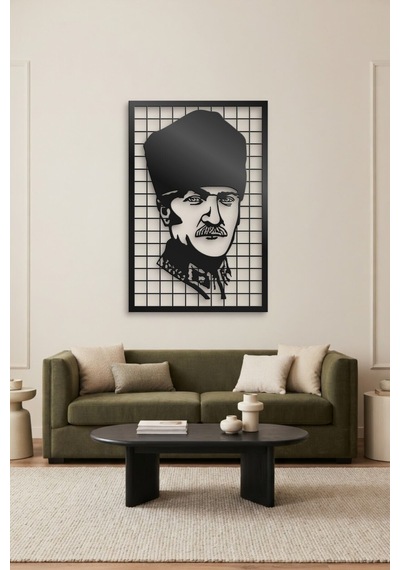 Mustafa Kemal Atatürk Metal Duvar Tablosu - Duvar Sanatı - Duvar Dekoru - Siyah