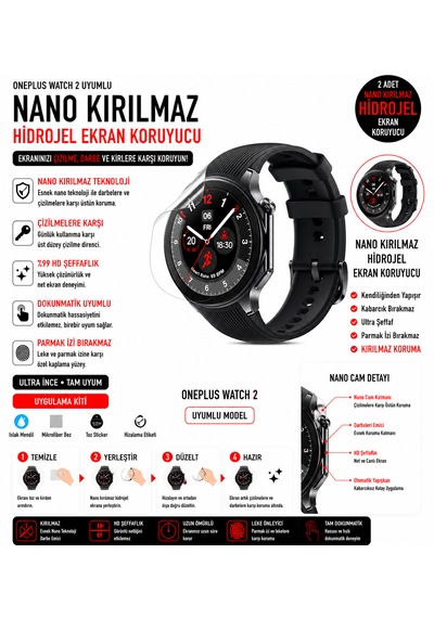 Oneplus Watch 2 Uyumlu Nano Hidro Jel Ekran Koruyucu 2 Adet Darbe Emici Tpu Film