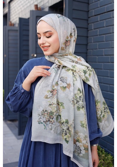 Mimiyum Ross Kraşli Şal Flowers Desen Gri