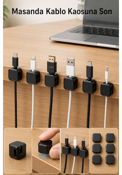 Manyetik Kablo Tutucu Düzenleyici 6 Adet Kablo Sabitleyici Organizer Set