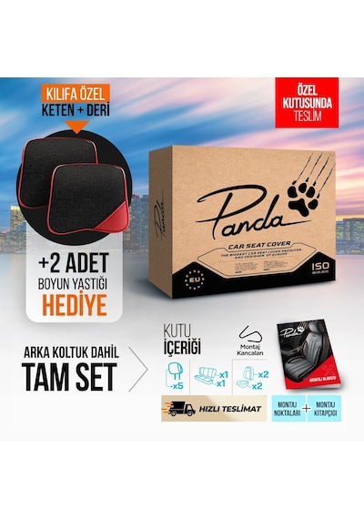 Panda Boston Serisi Keten Kumaş Oto Koltuk Kılıfı   - Tam Set