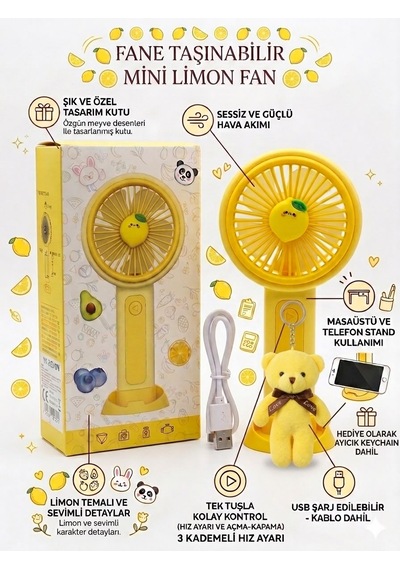 Taşınabilir Mini Fan Peluş Ayıcık Hediyeli Telefon Standlı Masaüstü Fan