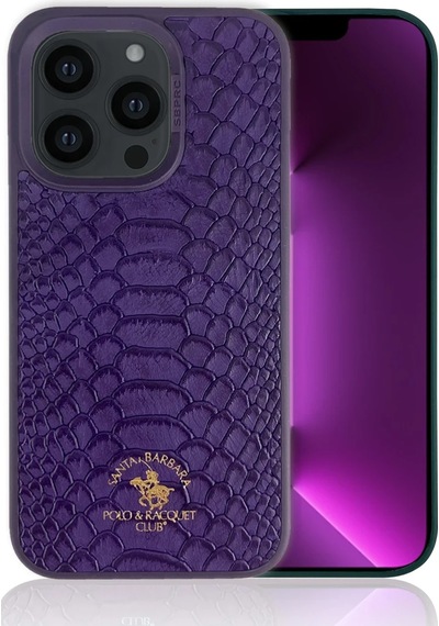 Santa Barbara Polo Racquet Club Apple iPhone Uyumlu  14 Pro Max Kılıf Pu Deri Timsah Tasarım Business Knight Kapak Mor