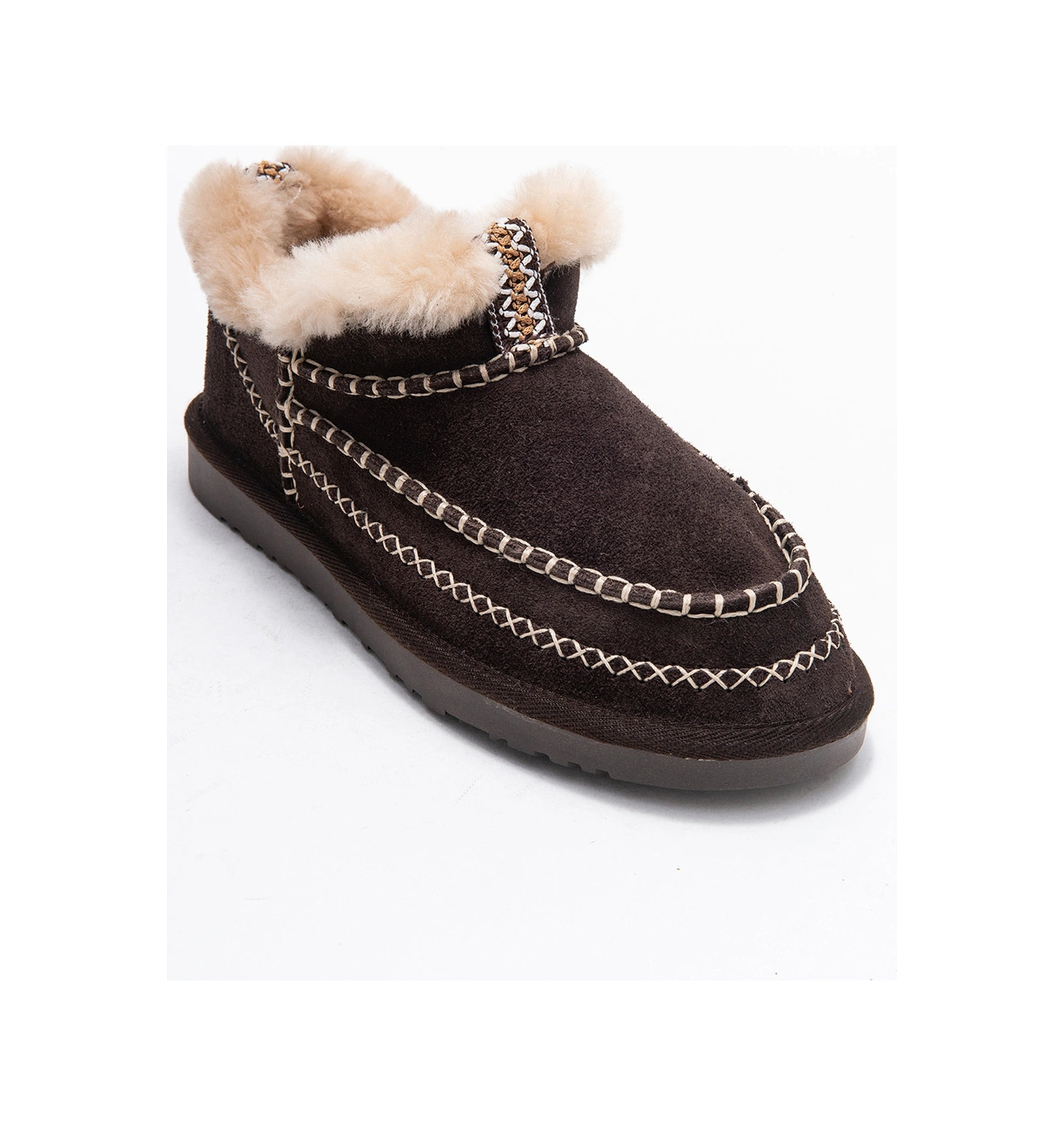 Luvishoes Luvi Shoes Darel Kahverengi Süet Hakiki Deri Dikişli Kürklü Kadın Kısa Bot Süet Kahve