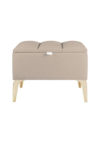 Vetra Mini Royal Krem Kumaş Sandıklı Dekoratif Puf&bench-dilimli Model-gold Ayak-modern Puf