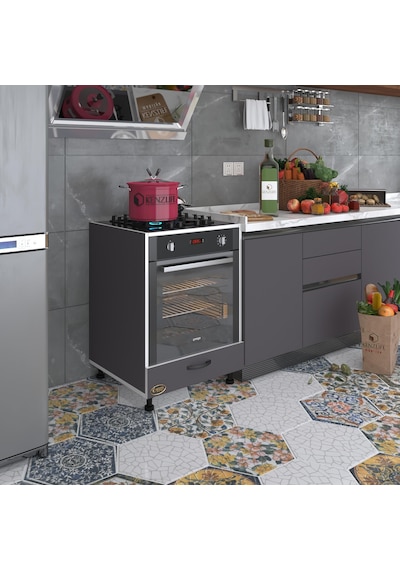 Kenzlife ankastre modülü kabini malik ejder gri fırın ocak dolabı kapaklı ayarlı ayaklı
