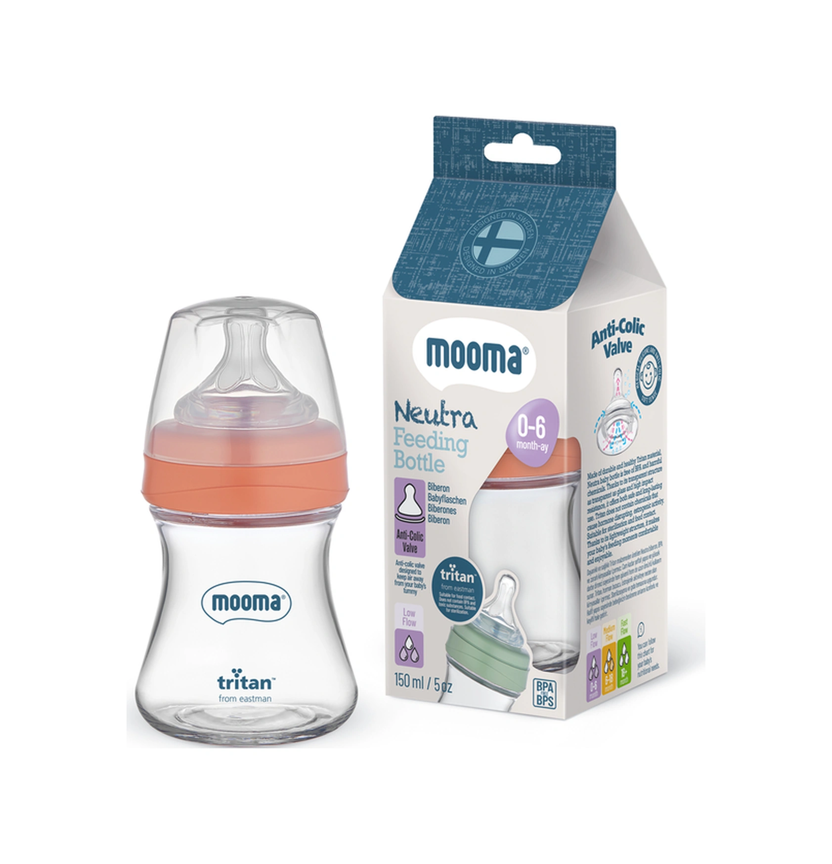 Mooma Neutra Tritan Biberon Yavaş Akış Pembe 0-6 Ay 150 Ml