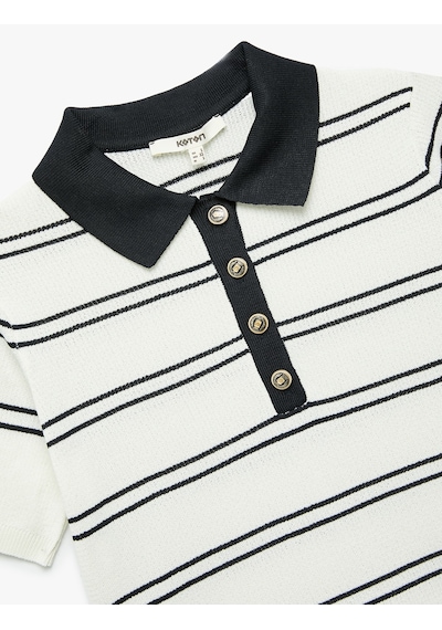 Koton Regular Fit Düğmeli Kısa Kollu Polo Yaka Triko Kazak Lacivert Çizgili 6wak90059ht Lacivert Çizgili