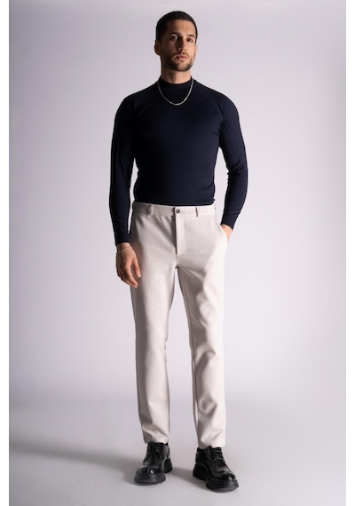Beli Lastikli Slim Fit Dokulu Chino Pantolon Taş Taş