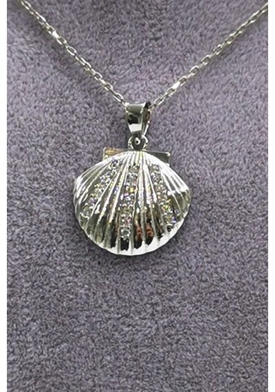 Omar Silver Kadın Deniz Kabuğu Model Zirkon Taşlı Gümüş Kolye (488932510)