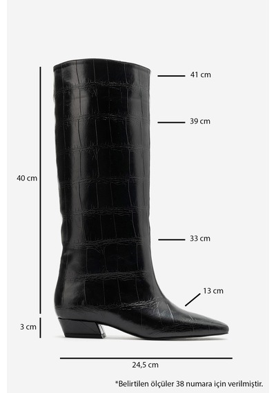 Luvi Shoes Lyrıc Siyah Baskı Kadın Kalın Topuklu Çizme
