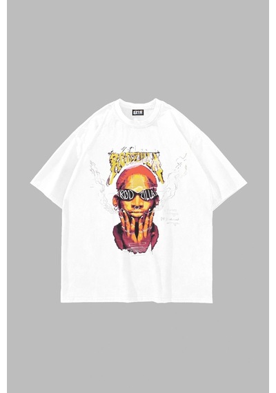 Startmore Rodzilla Baskılı Oversize Unisex Beyaz Beyaz