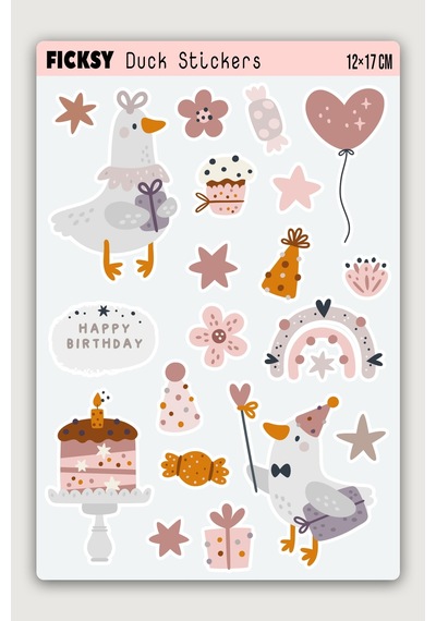 Sevimli Ördek Doğum Günü Temalı Sticker Seti -20 Adet Etiket Çıkartma Diğer