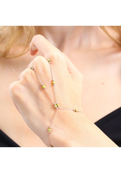 Lime Yeşili Boncuk Detay Rose Renk Gümüş Şahmeran Rose Gold