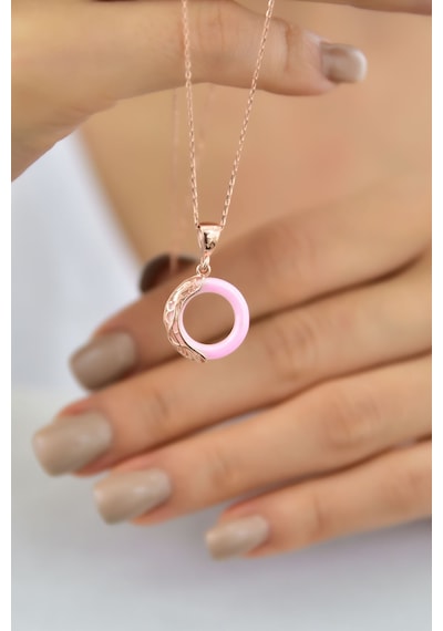Papatya Silver 925 Ayar Gümüş Rose Kaplama Ejderha Desenli Pembe Simit Kolye