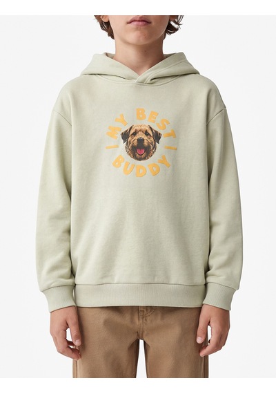 Koton Köpek Detaylı Önü Ve Arkası Baskılı Şardonlu Uzun Kollu Oversize Kapşonlu Sweatshirt Bej 7wkb10435tk Ekru