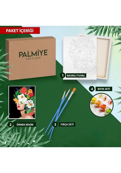 Palmiye Hobi Sanat Sayılarla Boyama Tuval Seti Fırça Boya Dahil Çıtalı 40x50 Cm - Serçe