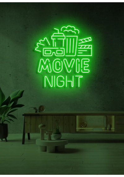 Movıe Nıght Yazılı Ve Şekilli Neon Tabela Yeşil