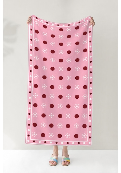 Puantiyeli Pembe Şık Plaj Havlu Örtüsu - Modern Minimalist Bordo Beyaz Kum Tutmayan Havlu Örtü Çok Renkli