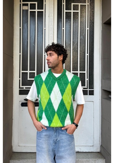 Flaw Baklava Desen Triko Süveter Yeşil Yeşil