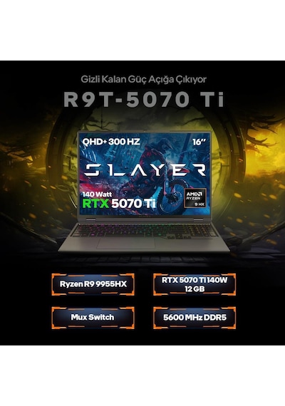 Game Garaj Slayer R9T-5070TIC1 R9-9955HX 32 GB 1 TB SSD RTX5070TI 16" Dos Dizüstü Bilgisayar