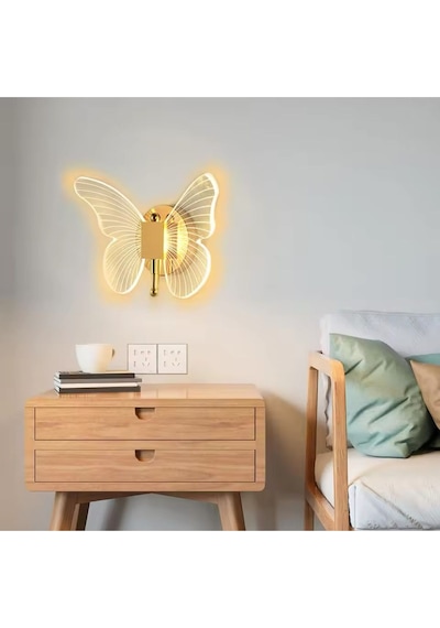 Modern Tasarım Butterfly Aplik Gold Sarı Kelebek Duvar Apliği Gold
