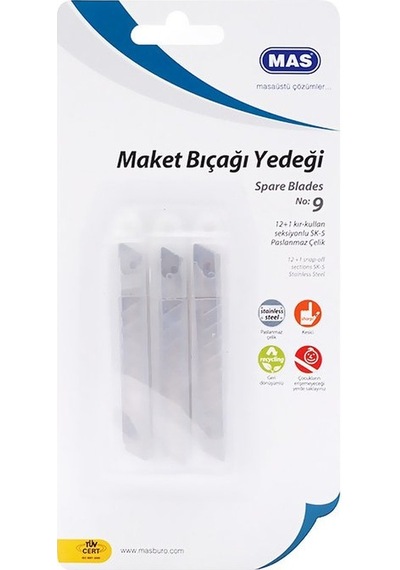 Mas 2573 Dar Maket Bıçağı Yedeği 9mm 10lu Tüp 3lü Bilister