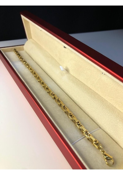 4.5mm Sarı Altın Kral Erkek Çelik Set Işıklı Kutuda Sevgiliye Eşe Babaya Bileklik Kolye Sarı