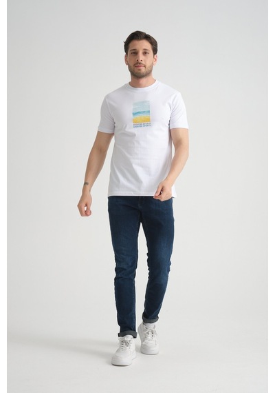Shooter Sportwear Shooter Erkek T-shirt %100 Pamuk Minimalist Tasarım Regular Kalıp Baskılı Beyaz