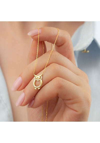 925 Ayar Gold Baykuş Gümüş Kolye