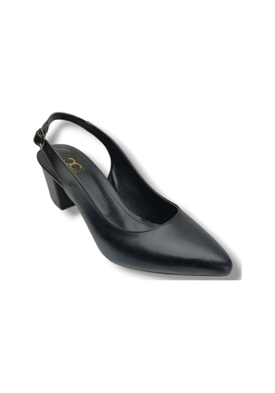 C-shoes Cv110-25 Cilt Sivri Burun Kalın Topuk Arkası Açık Kadın Ayakkabı 41-42 Siyah
