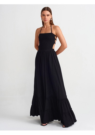 Olla Collection Uzun Keten Elbise-siyah Siyah