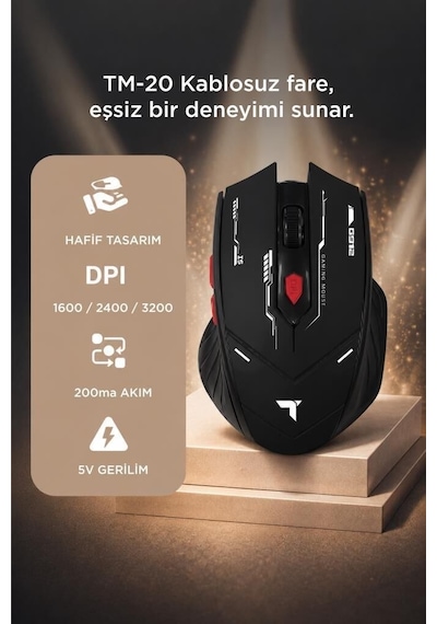 Özel Seri Cep Ofis Bilgisayar Faresi Mouse Çift Modlu Sessiz Kablosuz Oyuncu Fare Tm20 Siyah