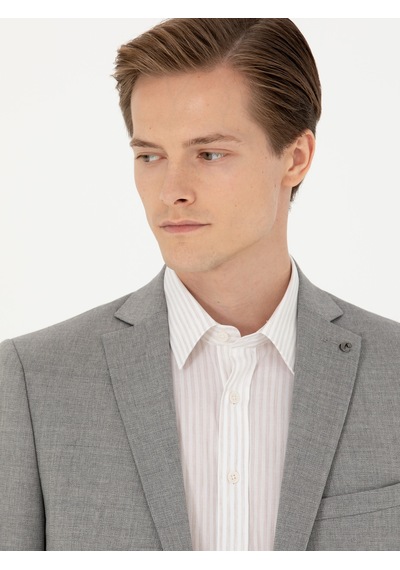 Cacharel Gri Slim Fit Yün Klasik Ceket