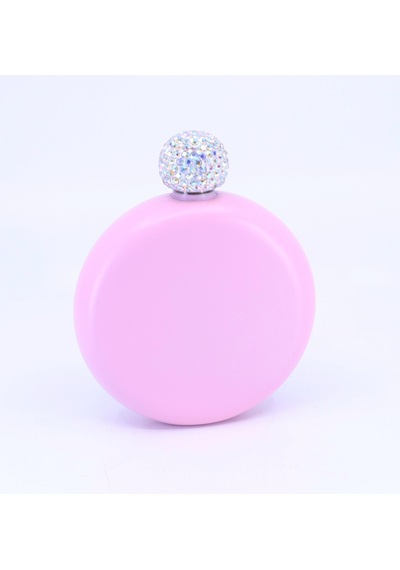Paslanmaz Çelik Cep Matarası Taşlı Kapak - Pembe 5oz 148 Ml