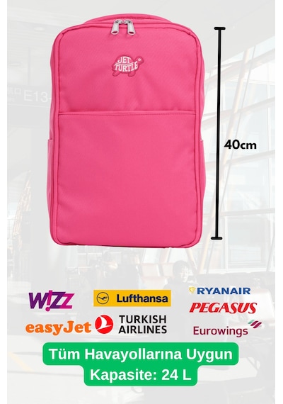 Jet Turtle Seyahat Sırt Çantası 40cm 40x25x15 Cm Pegasus, Wizz Air, Ryanair, El Valizi Koltuk Altı Valizi Fuşya